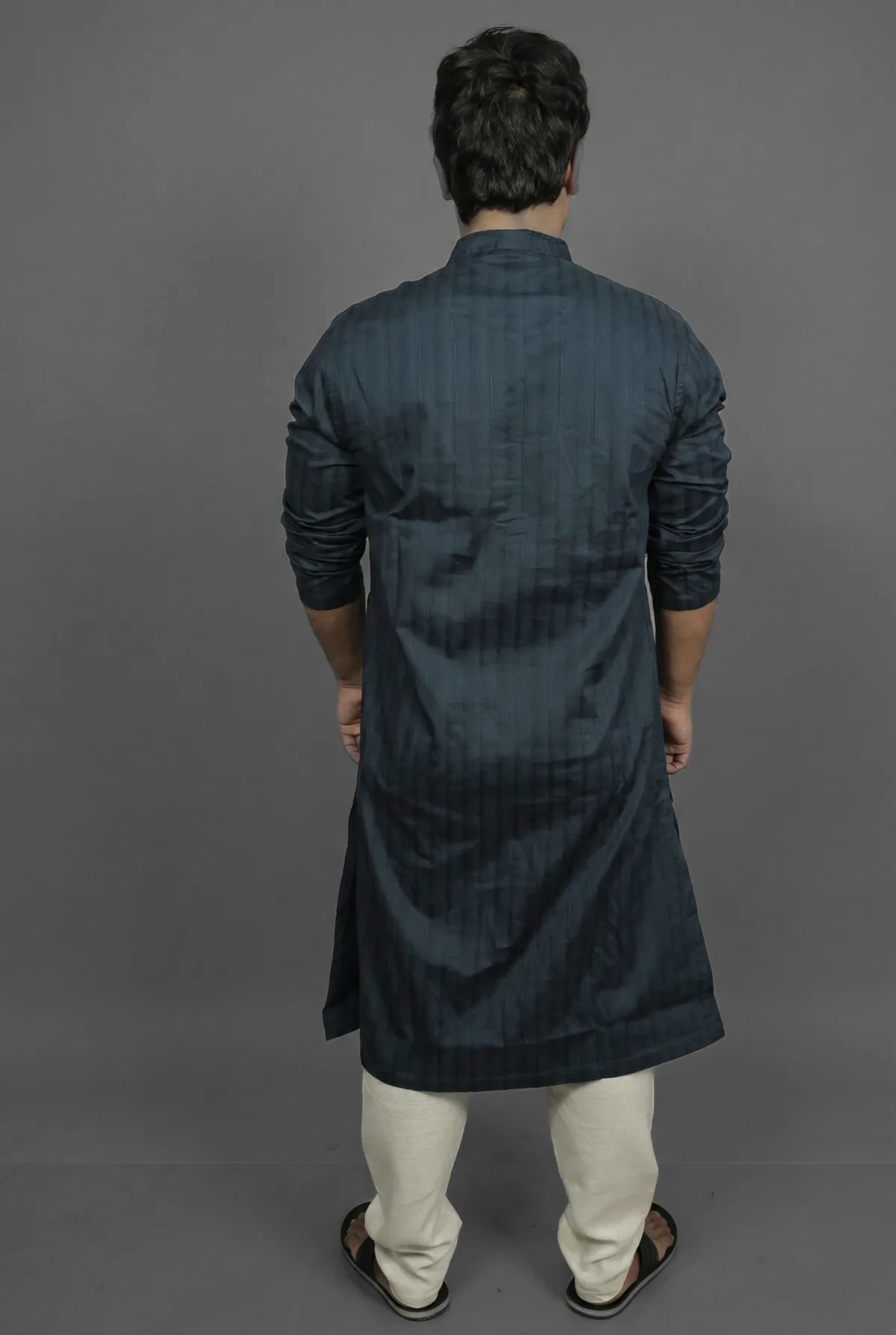 Deep Teal Shadow Kurta Detail