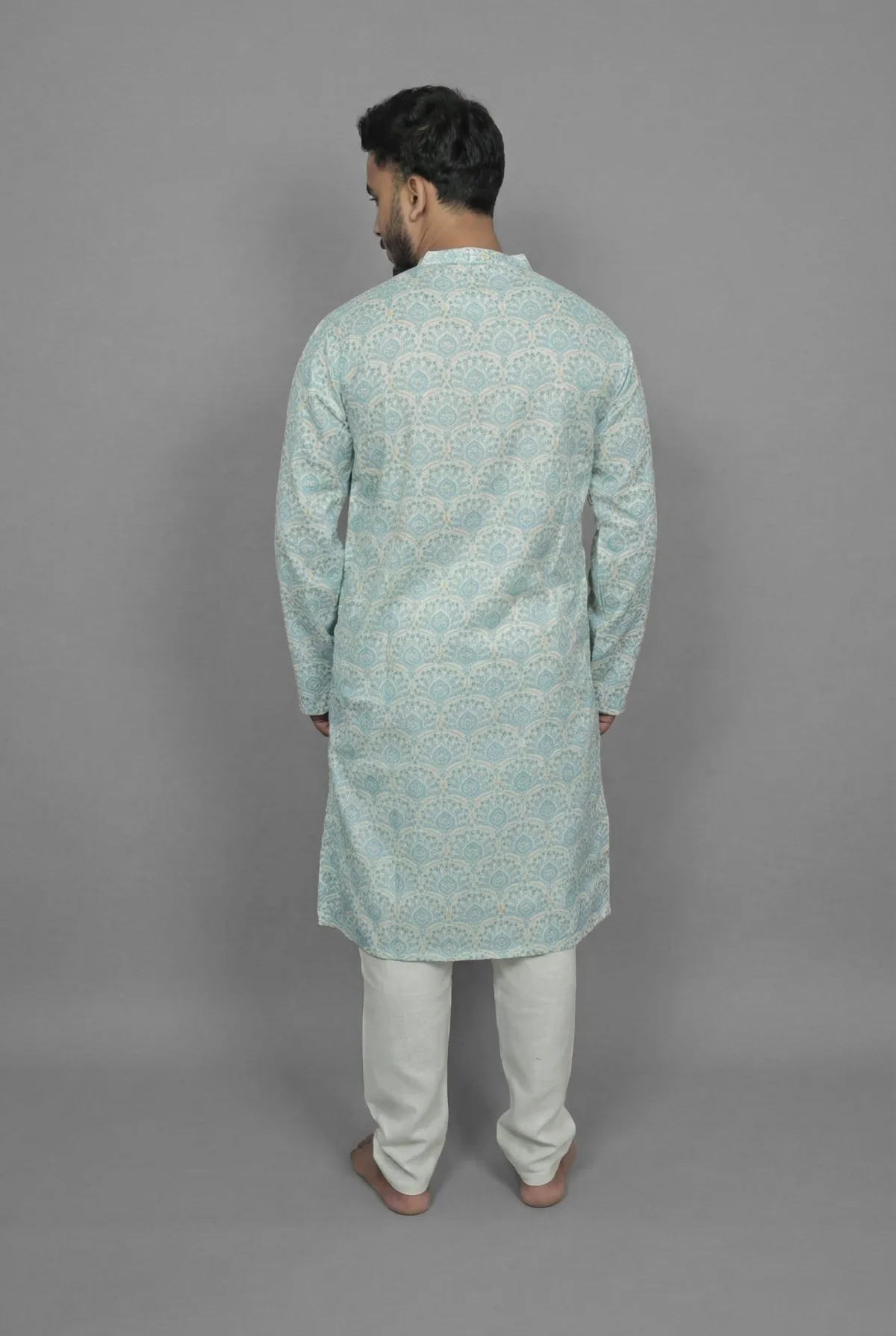 Kashmir Mosaic Teal Kurta Detail