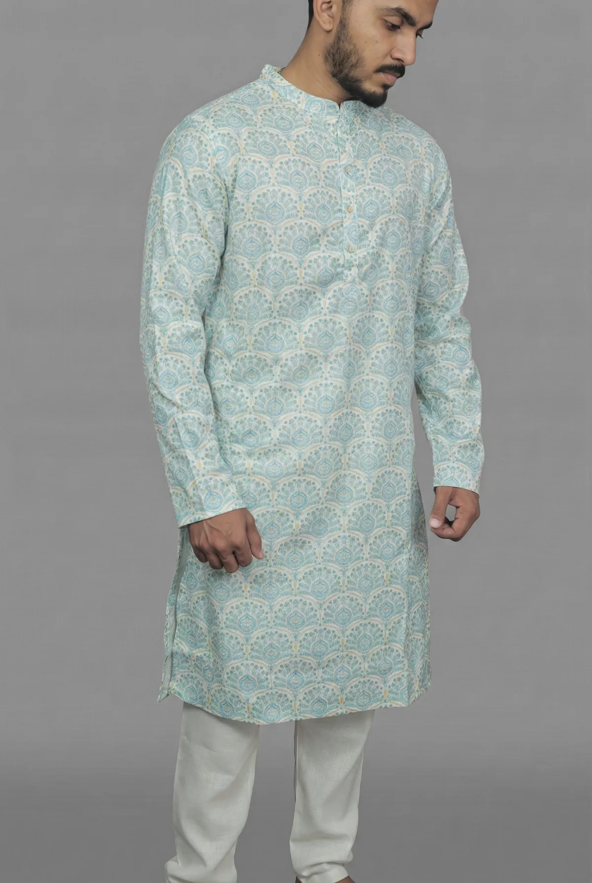 Kashmir Mosaic Teal Kurta view 3