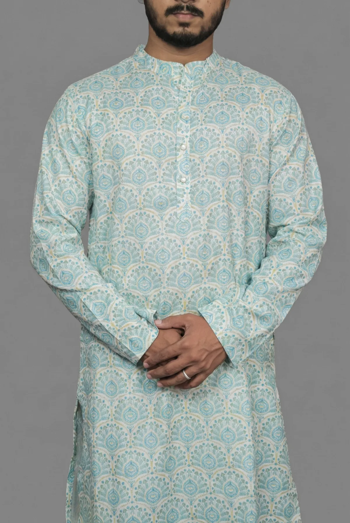 Kashmir Mosaic Teal Kurta view 4