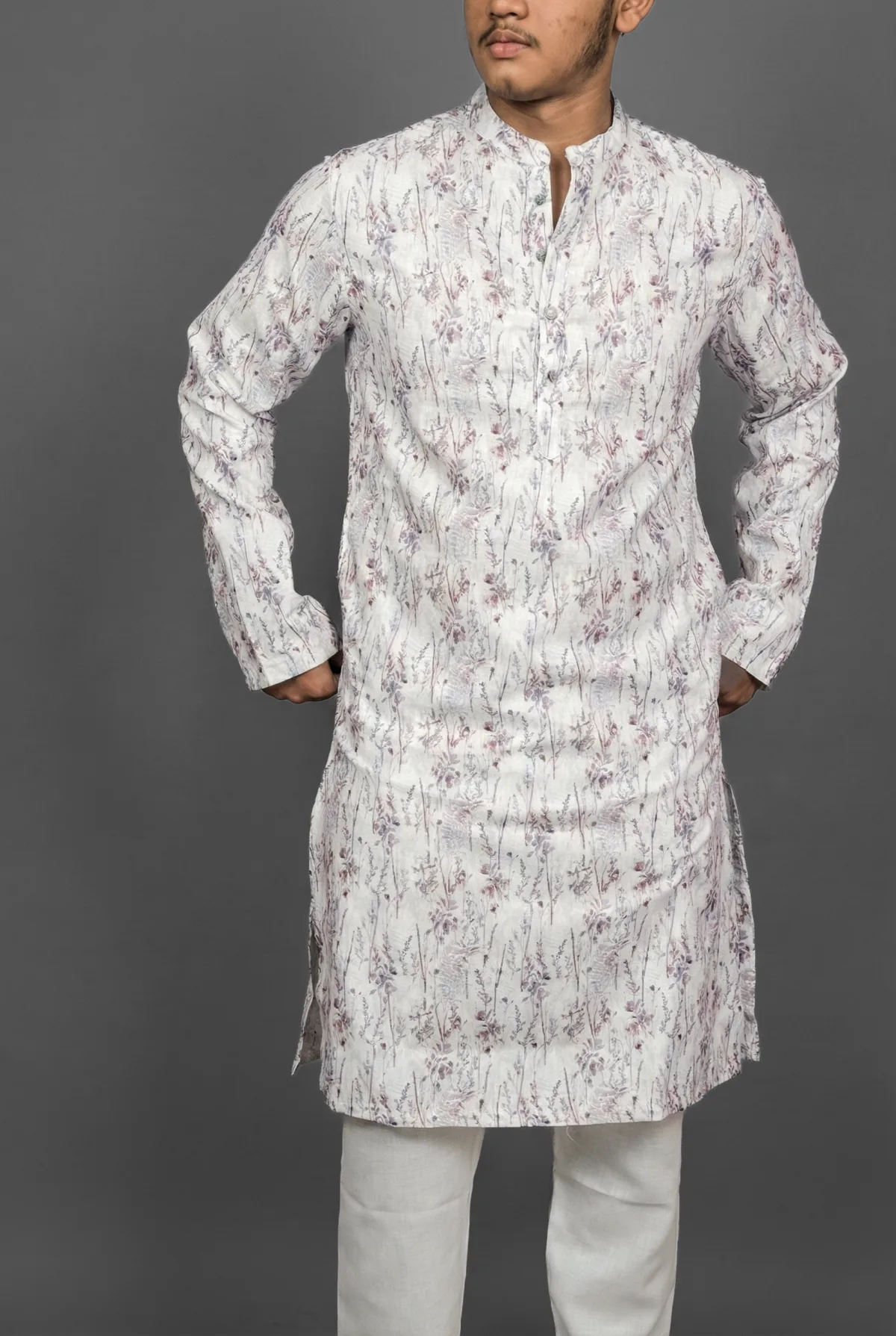 Woodland Weave White Kurta view 3