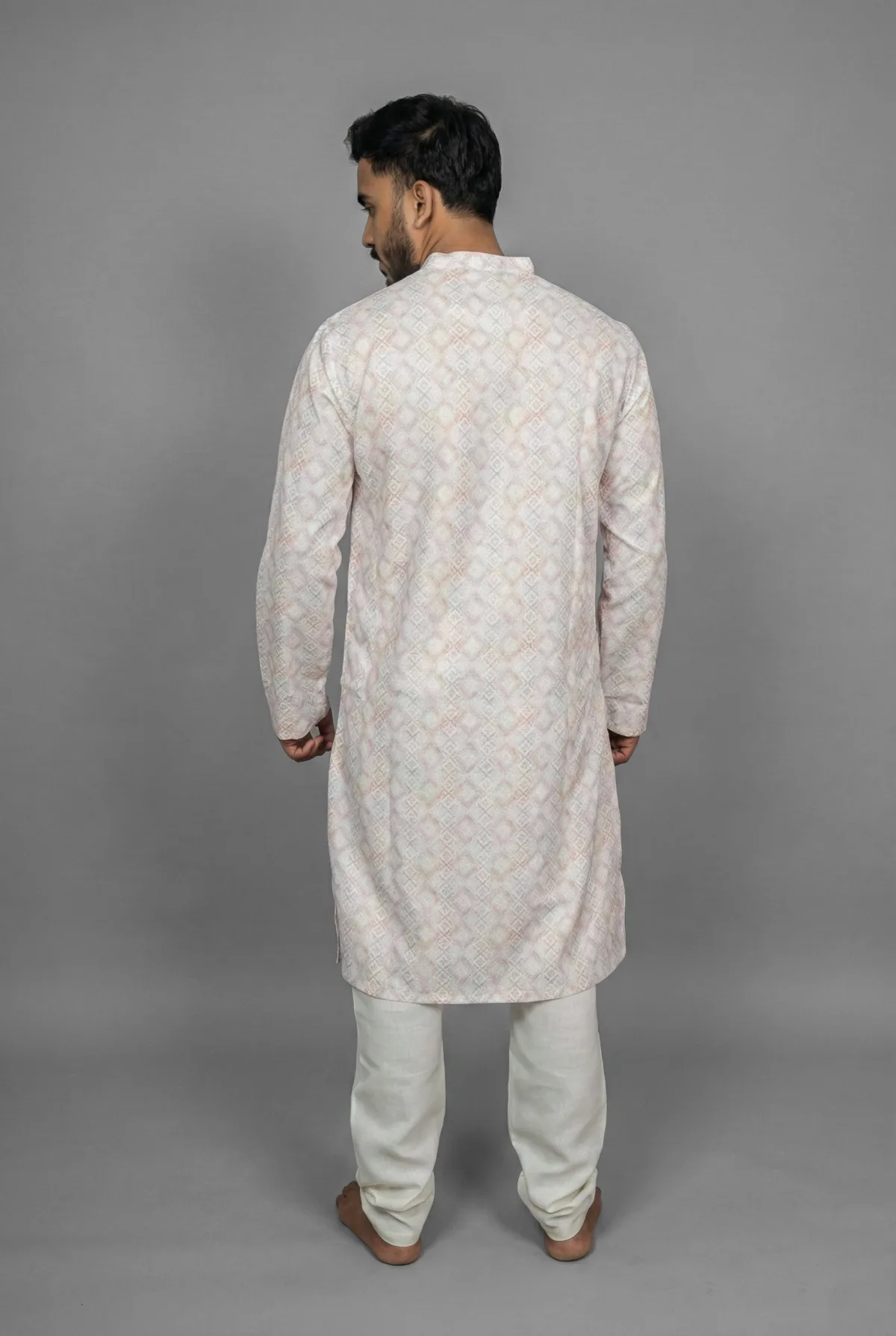 Almond Lattice Beige Kurta Detail