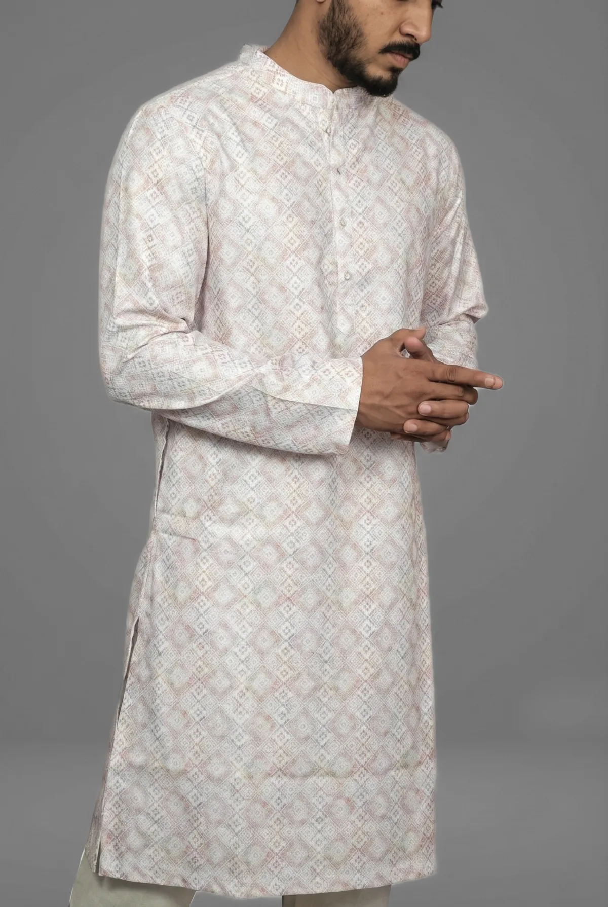 Almond Lattice Beige Kurta view 3