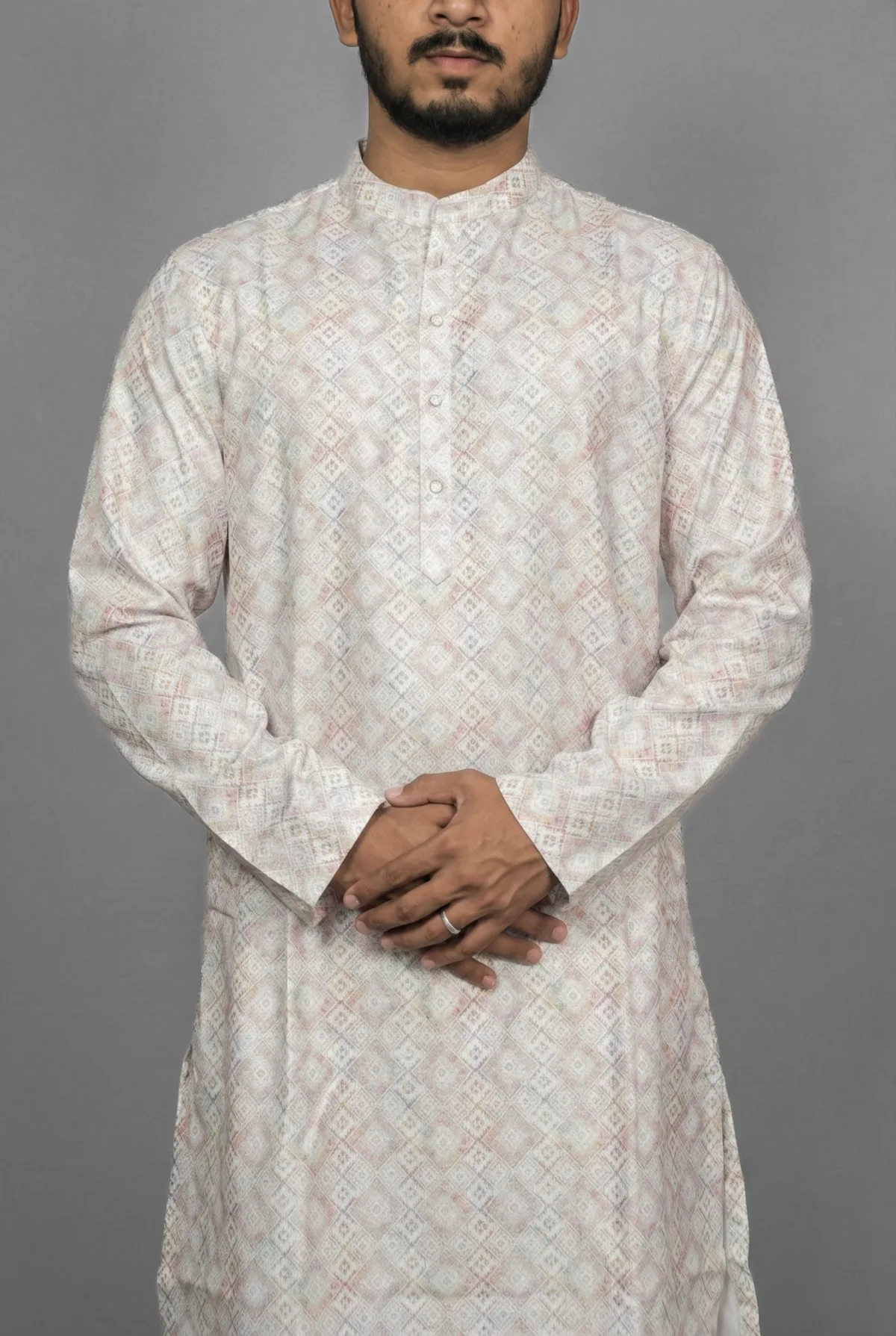 Almond Lattice Beige Kurta view 4