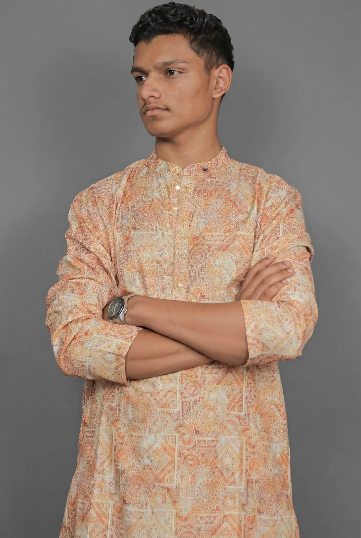 Safron Tile Yellow Kurta view 3