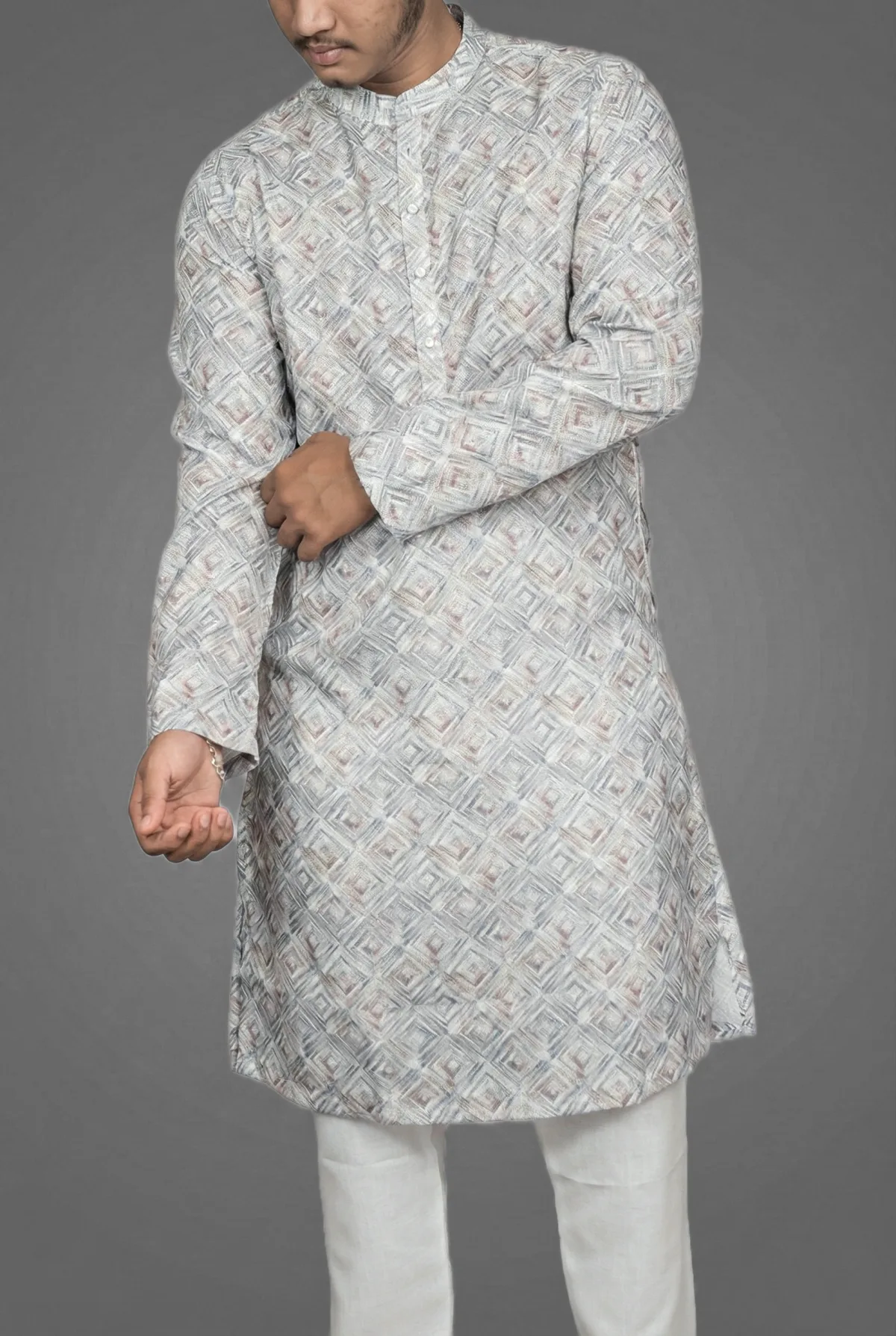 Pebble Weave Grey Kurta view 3
