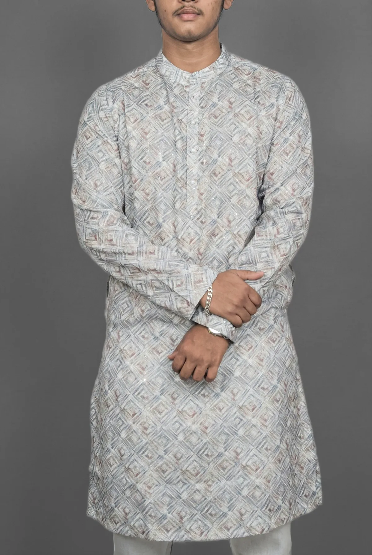 Pebble Weave Grey Kurta view 4