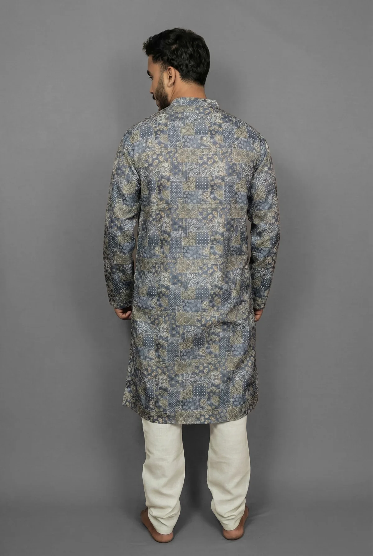 Navy Swirl Blue Kurta Detail