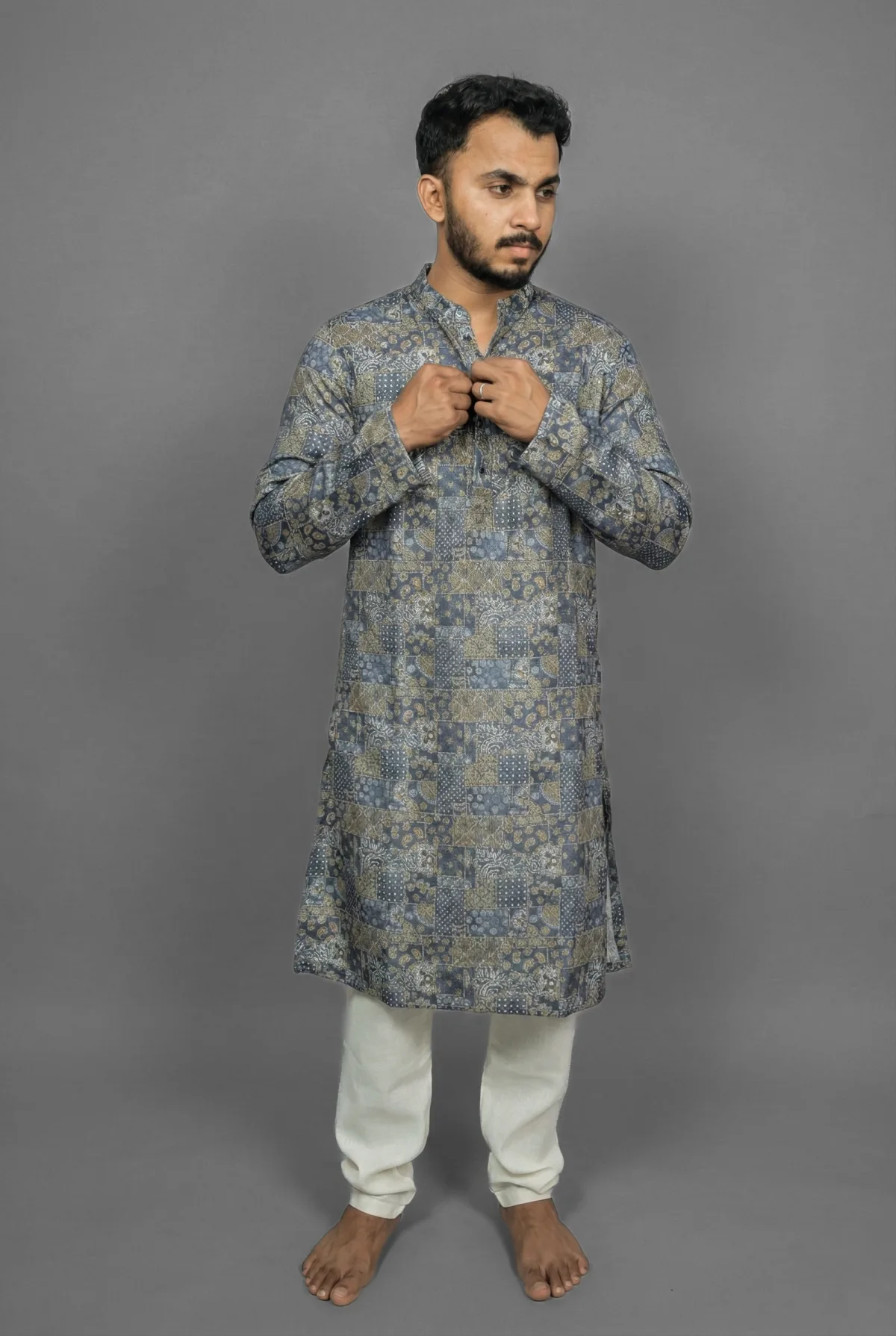Navy Swirl Blue Kurta view 3