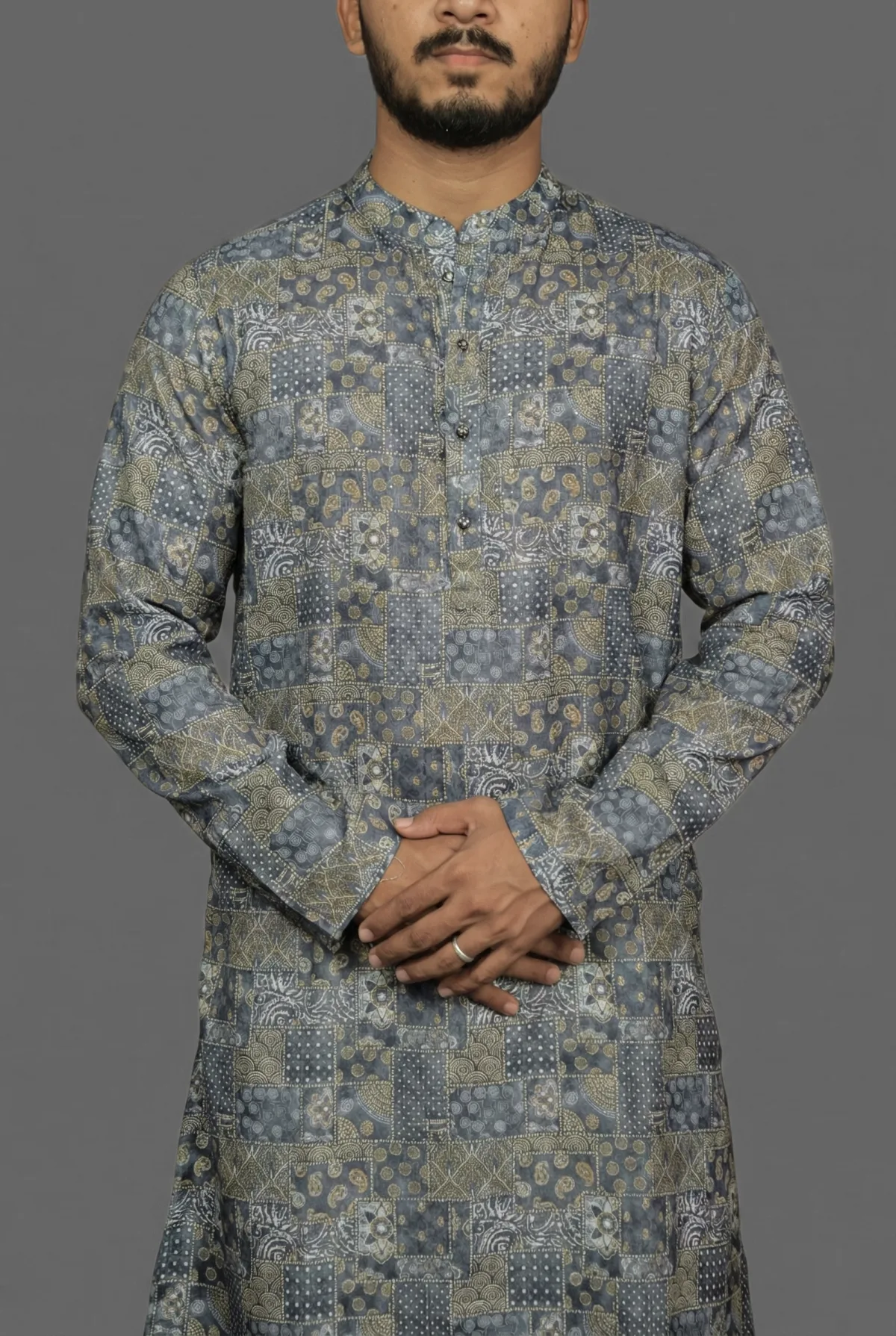Navy Swirl Blue Kurta view 4