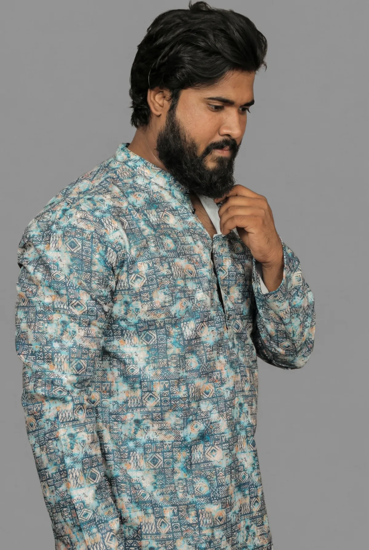 Icy Batik Blue Kurta view 3