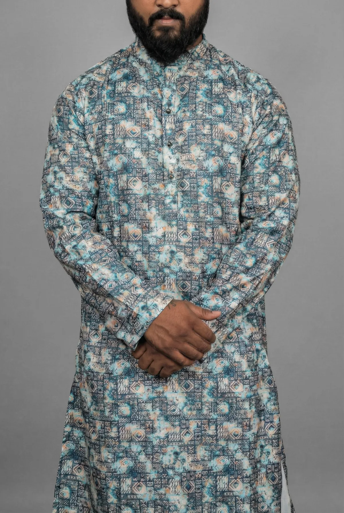 Icy Batik Blue Kurta view 4