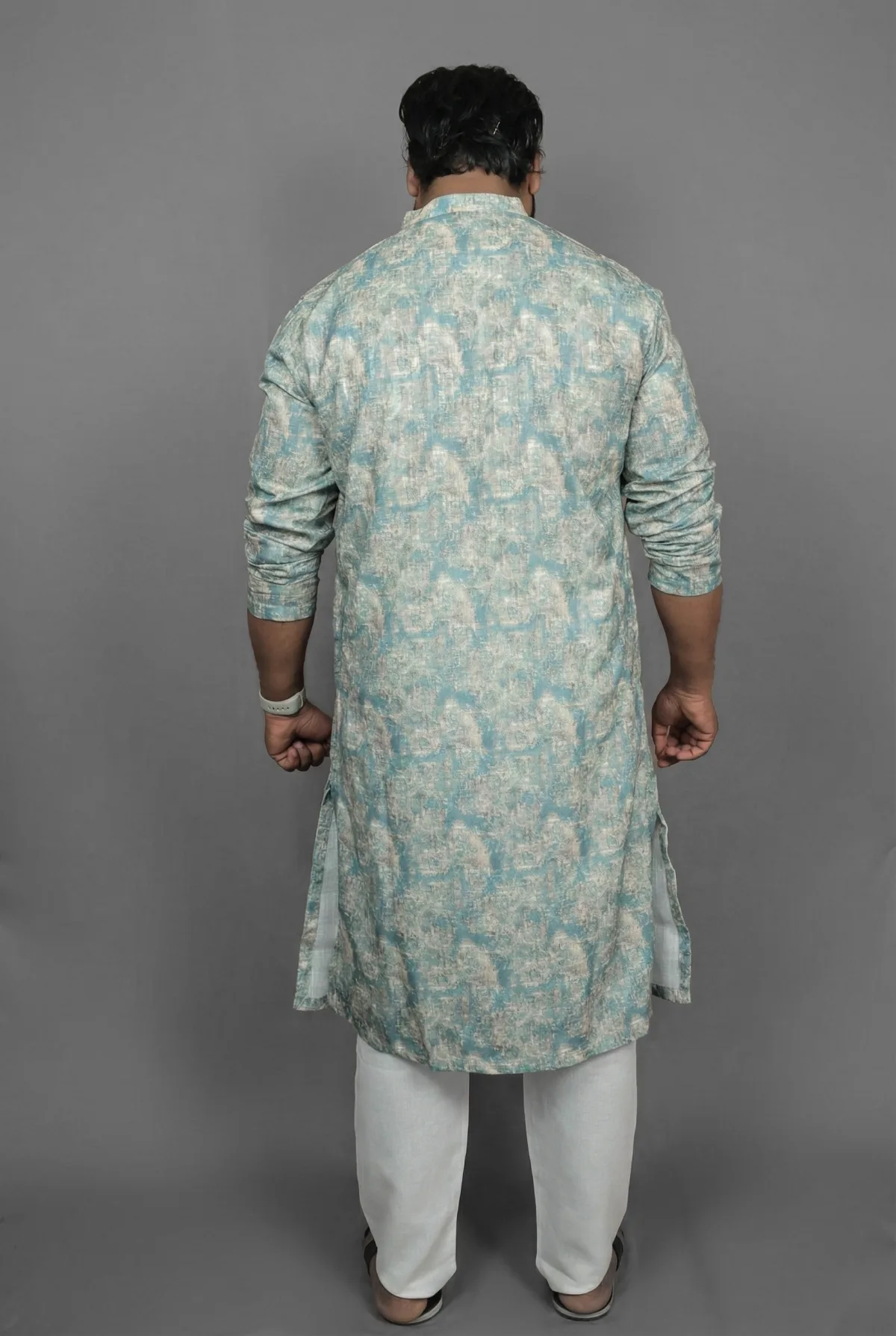 Antique Watercolor Blue Kurta Detail
