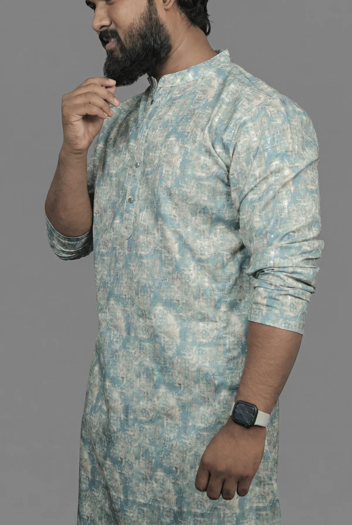 Antique Watercolor Blue Kurta view 3