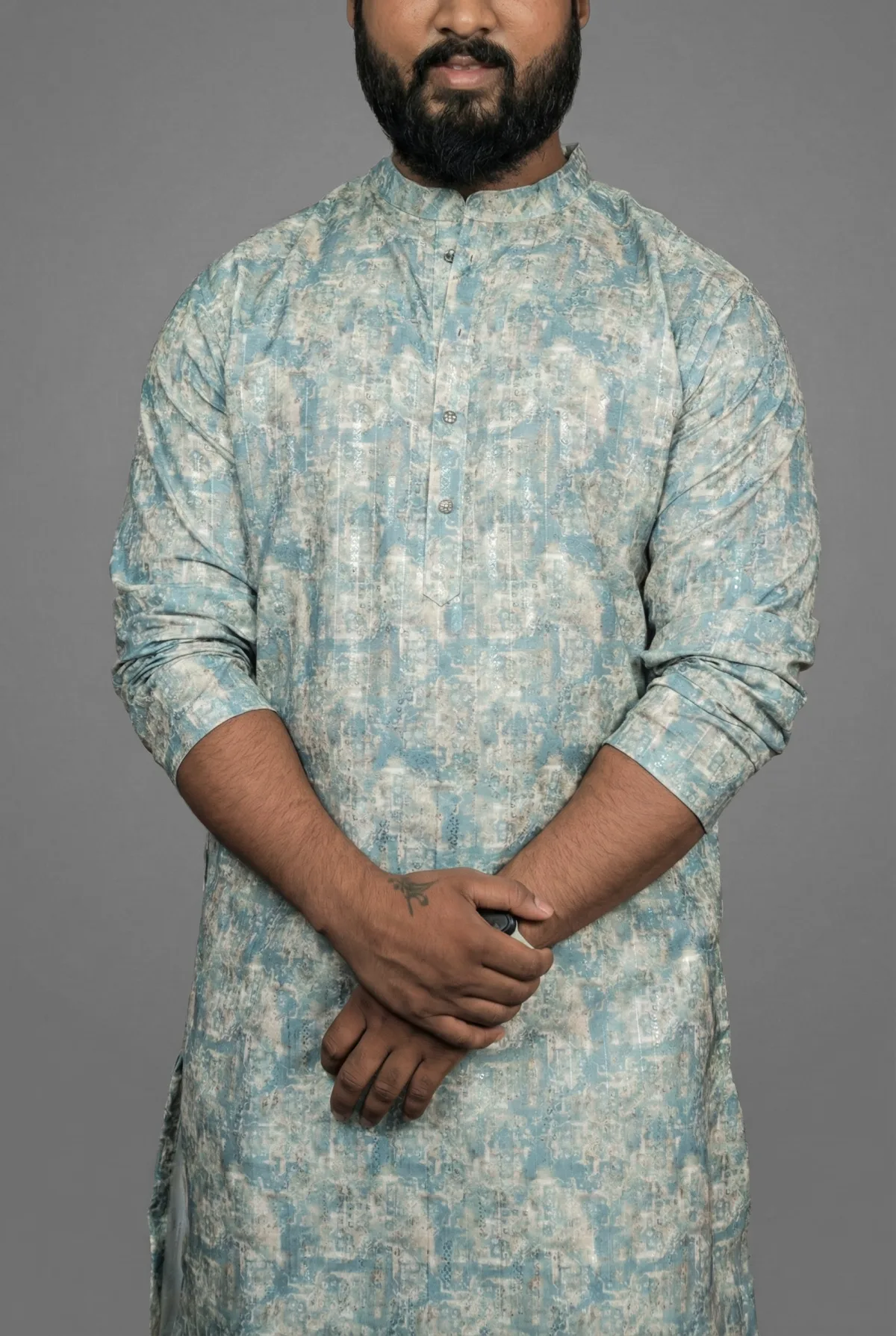 Antique Watercolor Blue Kurta view 4