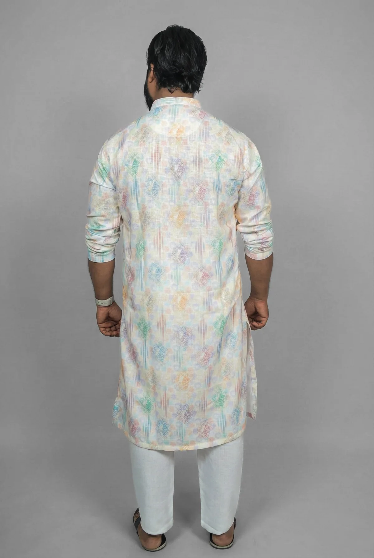 Lilac Lattice White Kurta Detail