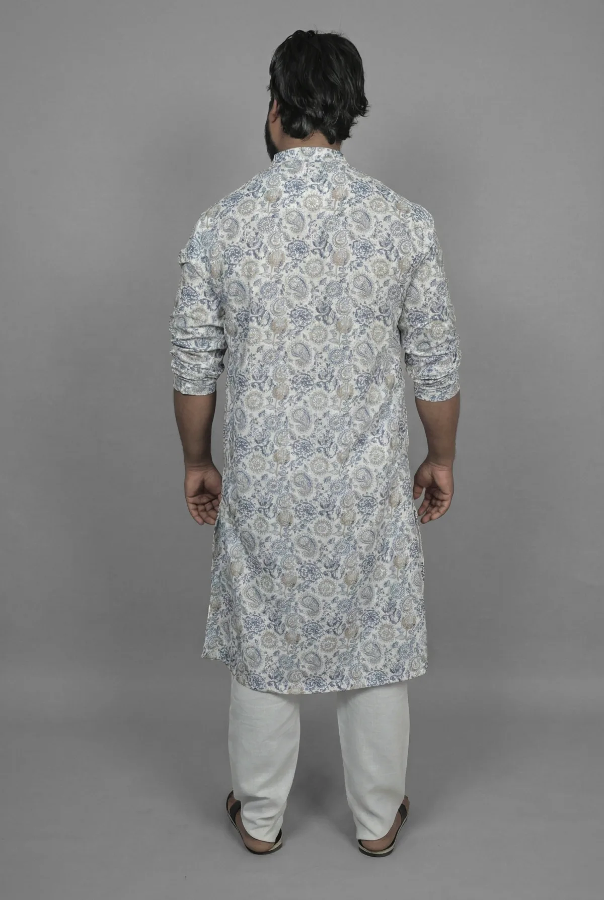 Mughal Medallion Blue Kurta Detail