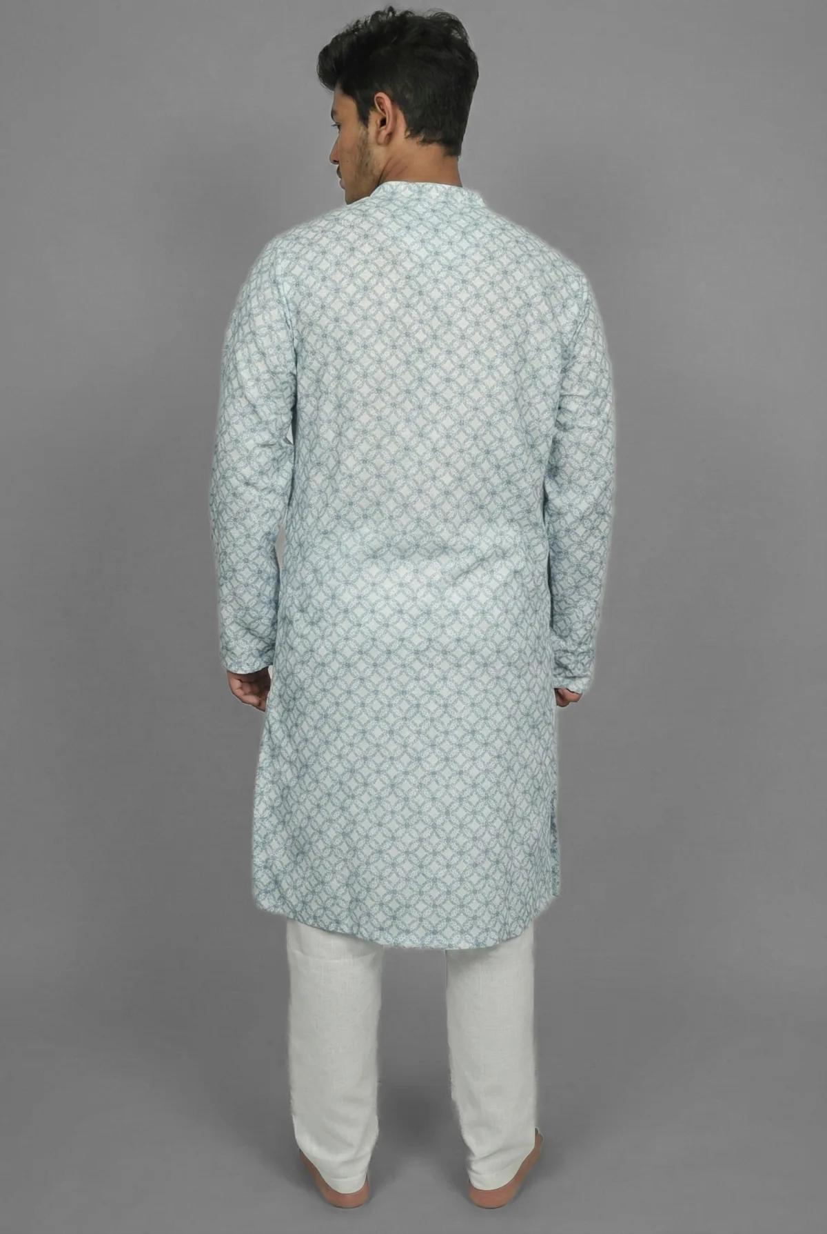 Indigo Leaf Teal Kurta Detail