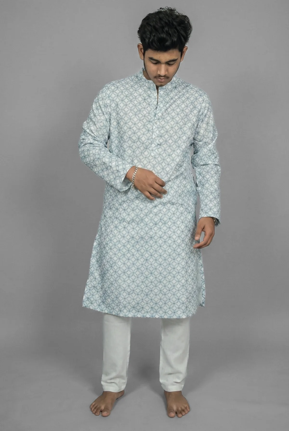 Indigo Leaf Teal Kurta view 3
