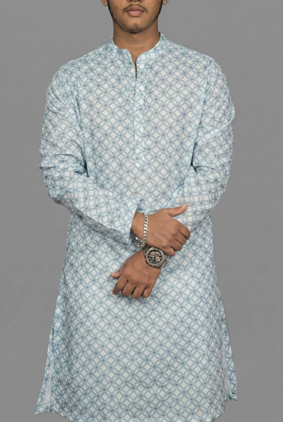 Indigo Leaf Teal Kurta view 4