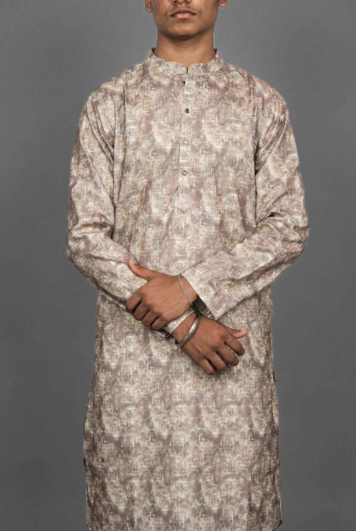 Sepia Abstract Brown Kurta view 4