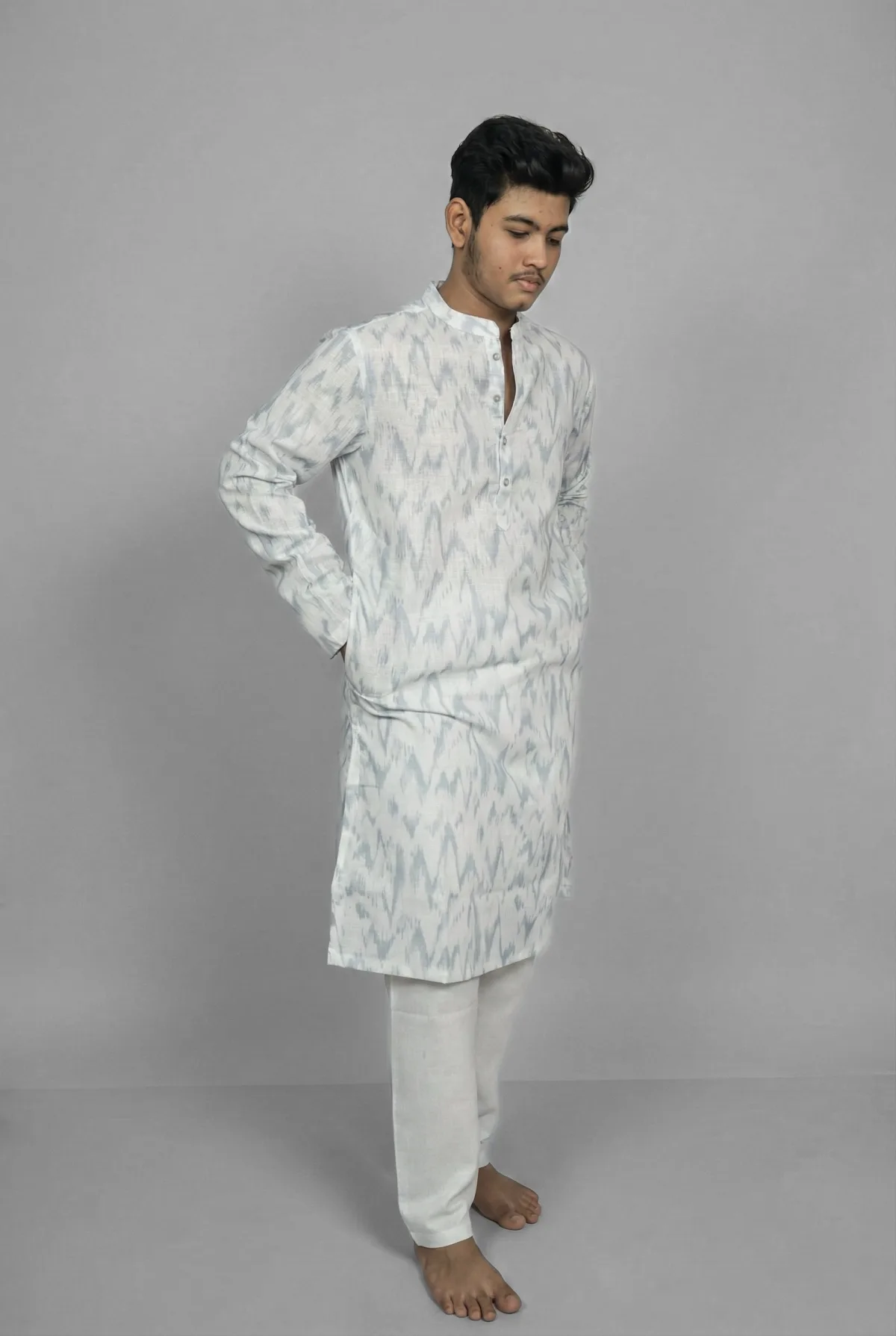 Misty Texture White Kurta Detail
