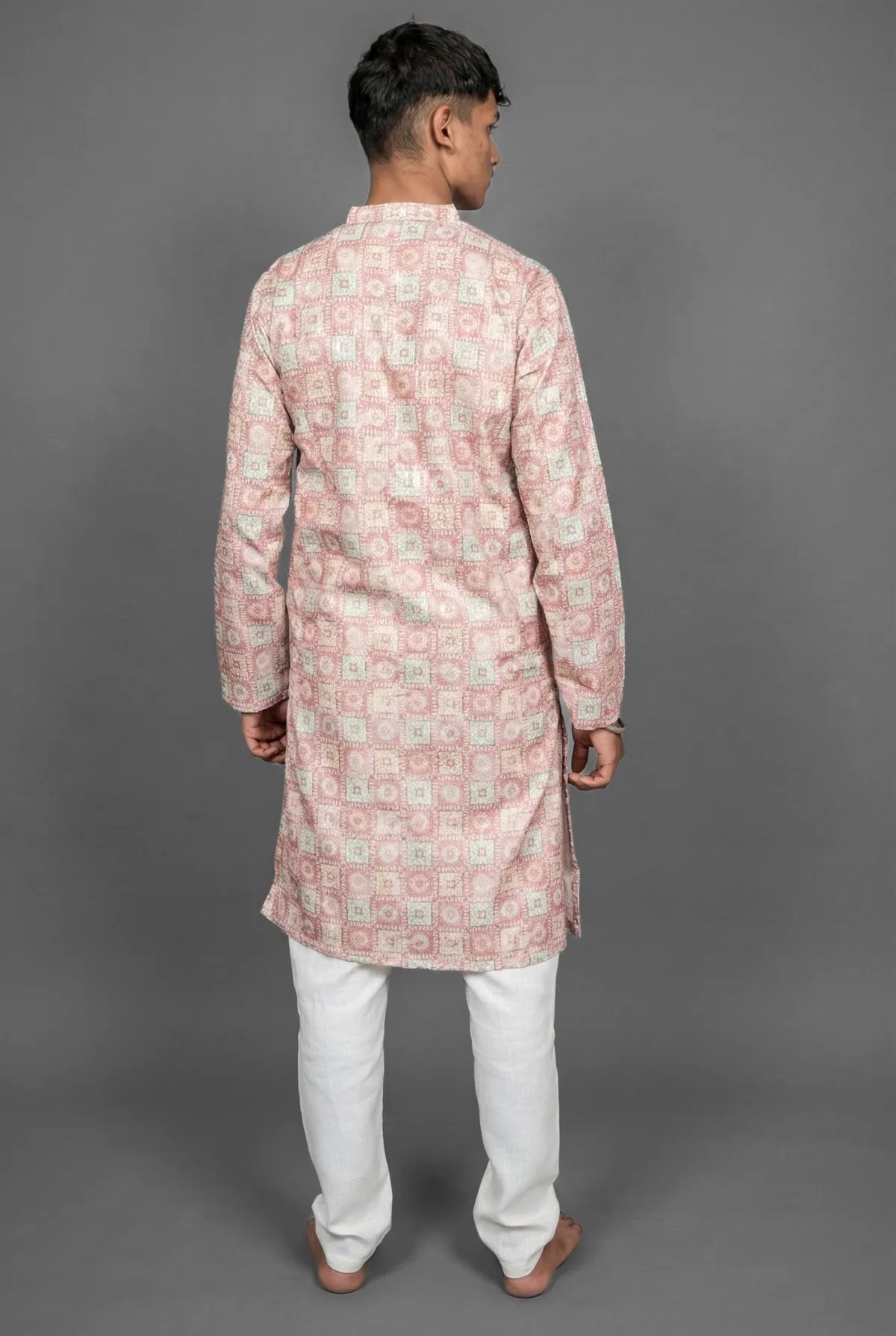 Ruby Geometry Pink Kurta Detail
