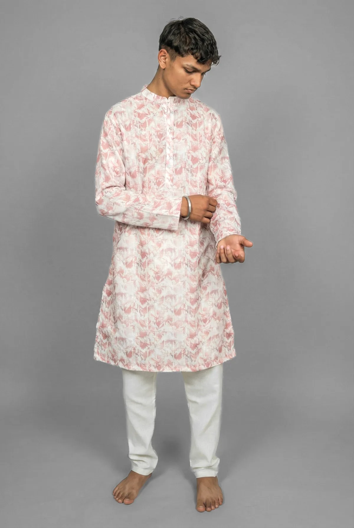 Floral Stripe Beige Kurta view 3