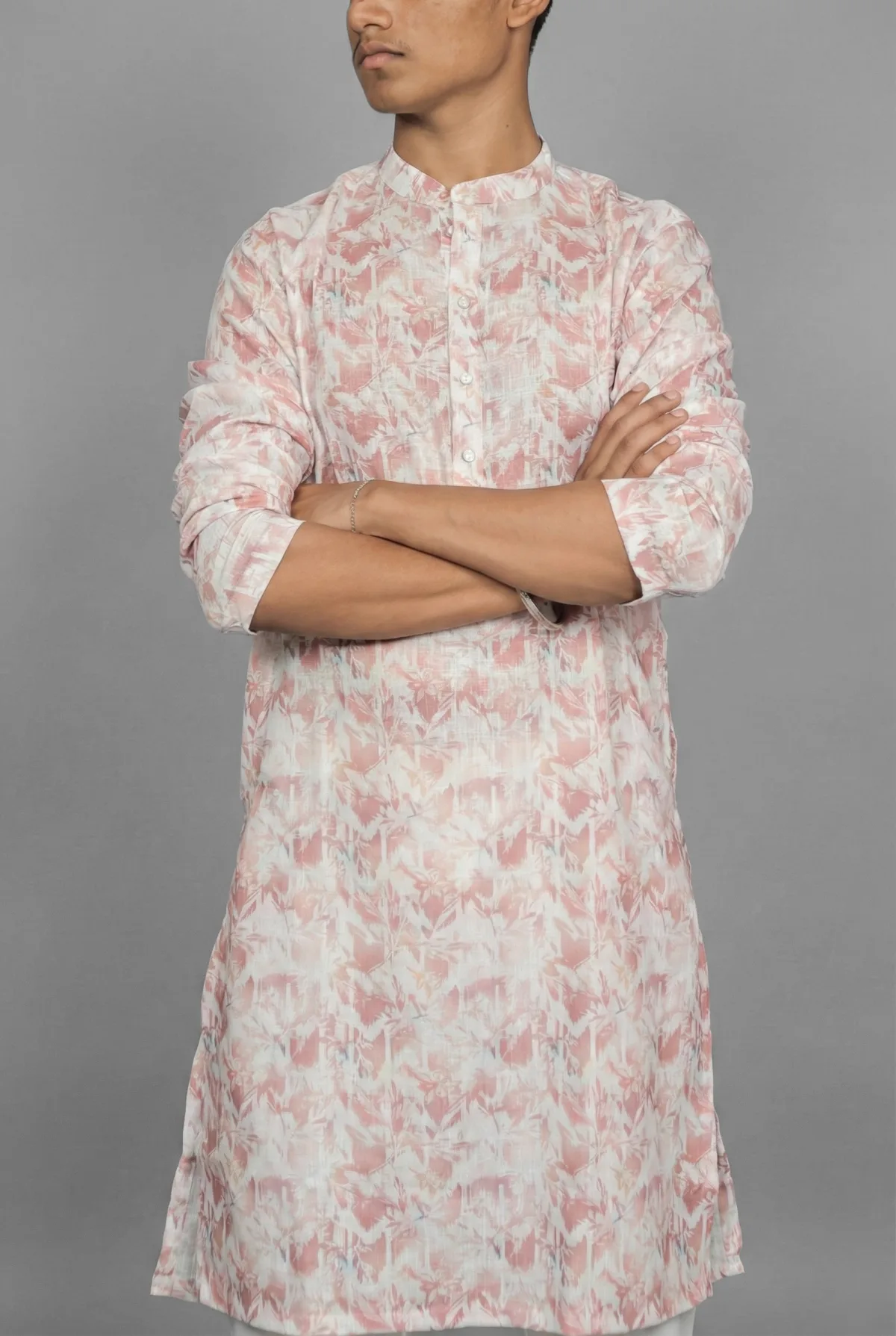 Floral Stripe Beige Kurta view 4