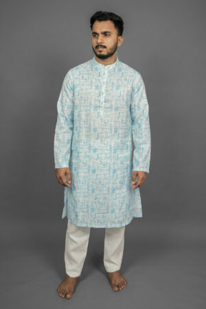 Sky Grid Blue Kurta